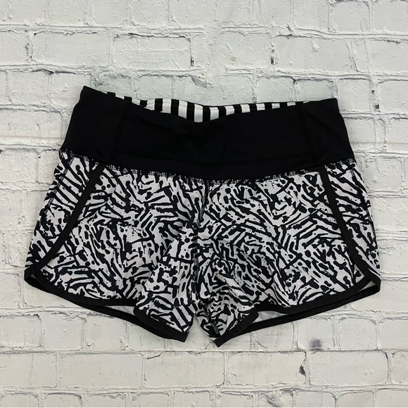 Lululemon Run Times 4 Way Stretch Black & White Athletic Shorts - Picture 2 of 5